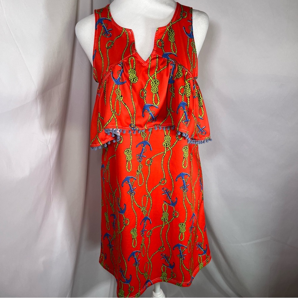 Tracy Negoshian‎ Hadley Sleeveless/Cold Shoulder Anchor Dress Orange/Red Size XS